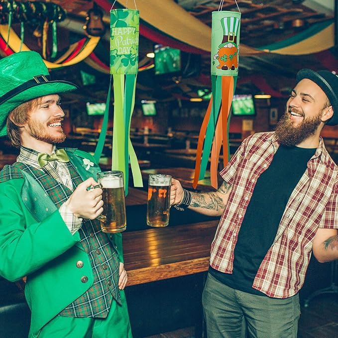 4 Pieces St. Patrick's Day Windsock Shamrock Windsock Flag Irish Green Truck Pattern Design Windsock Outdoor Hanging Decoration for St. Patrick's Day Backyard Garden Balcony Decor, 35 Inch-VerdiqueGarden