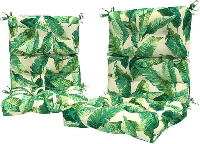 LVTXIII Outdoor Adirondack Chair Cushions, L44” x W22” x H4 Patio Tufted High Back Cushions, Seasonal Replacement Rocking Chair Cushion for Home Garden Furnitue, Set of 2, Swaying Palms Capri-VerdiqueGarden