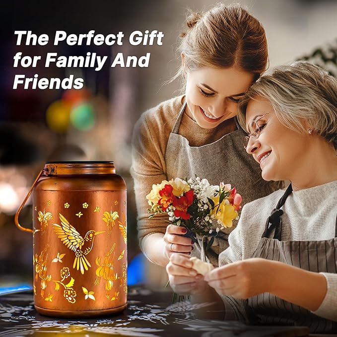 Hummingbird Solar Lanterns Outdoor Waterproof Hanging Solar Lights Metal Decor Lantern LED Light Christmas Decorative for Garden,Patio,Yard,Lawn,Backyard,Front,Porch as Holiday Gifts for Women Mom-VerdiqueGarden