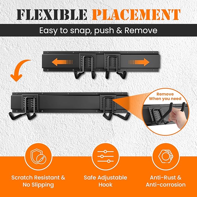 Garage Storage, Garage Organization, Garage Tool Organizer Wall Mount, Garden Tool Organization and Storage 48.1 Inches, Max 450lbs Adjustable Metal Hooks, Hangers Garden Yard Tool Rack,-VerdiqueGarden