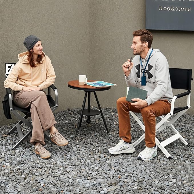 EVER ADVANCED Aluminum Directors Chair, Folding Studio Movie Chairs Camping Event Vendor Chair, 19" Seat Height Black Fabric/White Frame, Support 350lbs-VerdiqueGarden