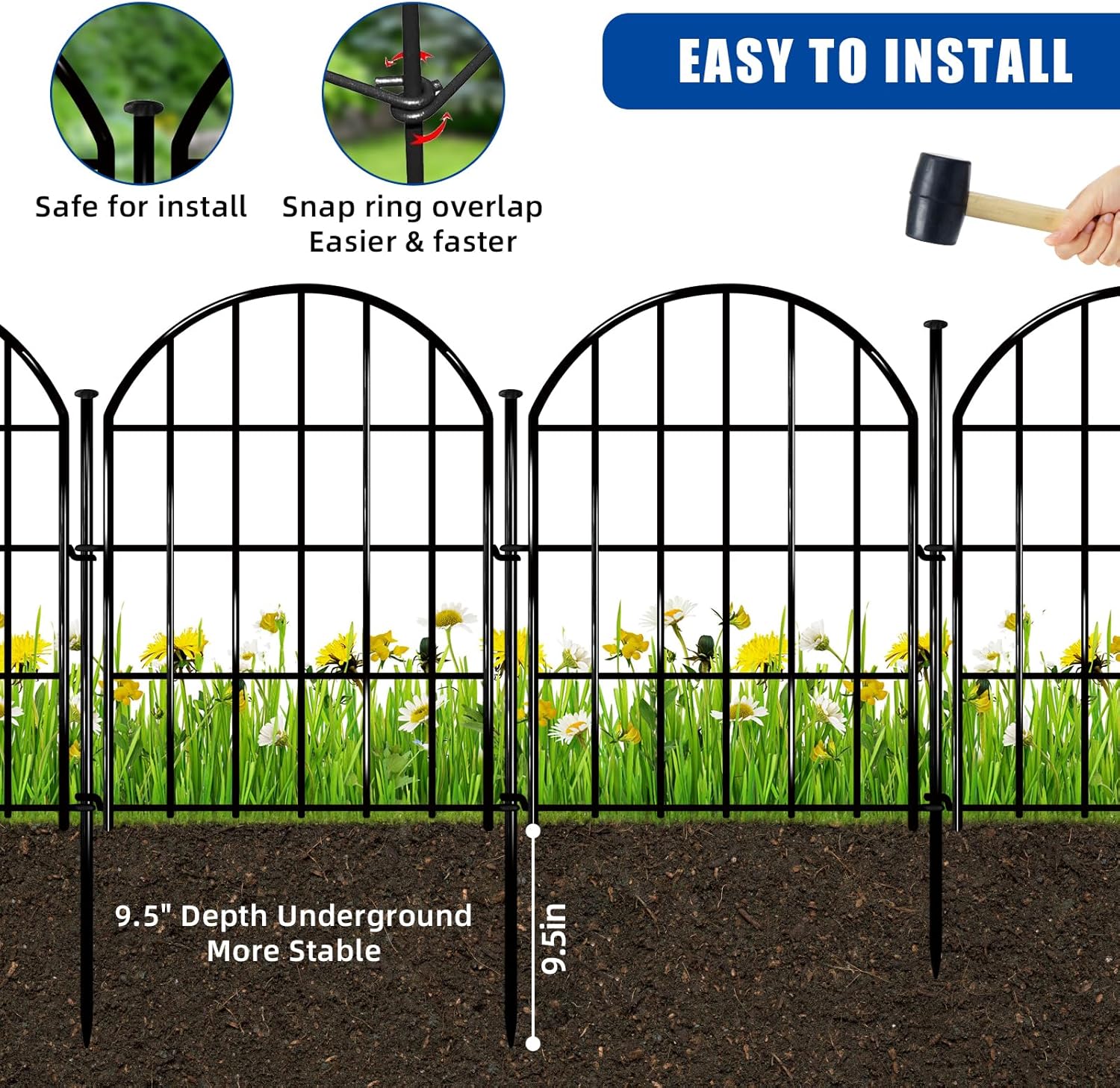 26 Pack Decorative Garden Fence, 22in X 28ft Arched No Dig Fence Border, Garden Edging Border, Rustproof Metal Animal Barrier with Ground Stake for Dog, Rabbit, Outdoor Yard Patio Decor-VerdiqueGarden