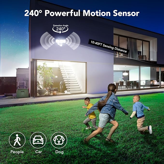 OREiN 3500LM/26W Flood Lights Outdoor, 240°/40FT Motion Sensor Outdoor Lights Dusk to Dawn Security Lights IP65 Waterproof 3 Modes for Outside 3500SQ.FT Front Door, Garage, White (Hardwired)-VerdiqueGarden