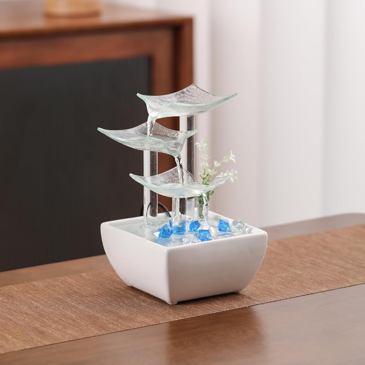 Ceramic and Glass Tabletop Fountain for Indoor and Home Decoration Table Desk Office Patio White-VerdiqueGarden