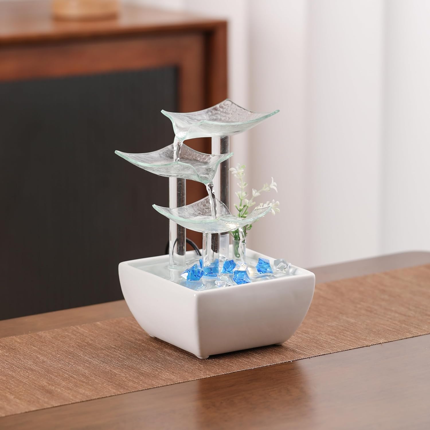 Ceramic and Glass Tabletop Fountain for Indoor and Home Decoration Table Desk Office Patio White-VerdiqueGarden