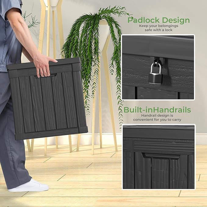 50 Gallon Resin Deck Box, Lockable Outdoor Storage Box for Patio Cushions Storage Furniture,Garden Tools, Pool Supplies, Weatherproof and UV Resistant（Black）-VerdiqueGarden