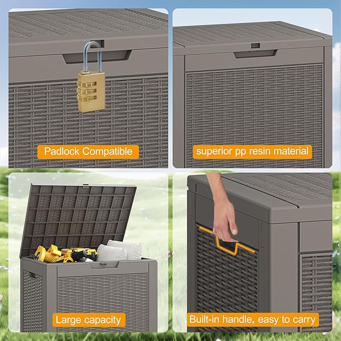 NUNU LAB 31 Gallon Outdoor Storage Box Waterproof,Indoor Outside Deck Boxes,Backyard Storage Bin For Package Delivery,Garden Tools,Patio Cushions,Pool Accessories,Storage Bench Lockable Lid-VerdiqueGarden