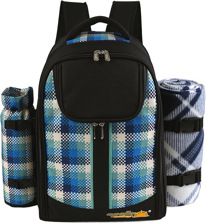apollo walker Picnic Backpack Bag for 2 Person with Cooler Compartment, Detachable Bottle/Wine Holder, Fleece Blanket, Plates and Cutlery Set-VerdiqueGarden