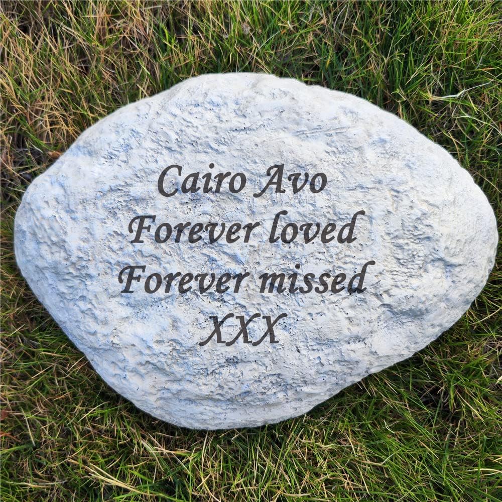 Personalized Garden Memorial Stones Engraved Rocks with Any Message, Decorative Grave Memorial Plaques Rocks for Loved Ones Outside Cemetery Decoration, Resin, 11" x 8"-VerdiqueGarden
