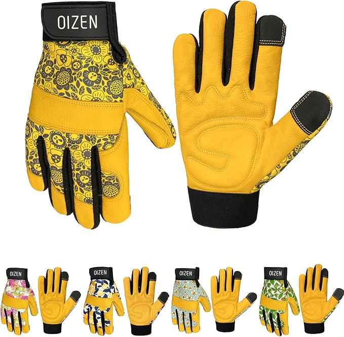Cowhide Leather Thorn Proof & Puncture Resistant Gardening Gloves for Women and Men, Touchscreen Compatible Working Gloves for Weeding, Digging, Planting, Gardening Gifts for Women (Size Medium)-VerdiqueGarden