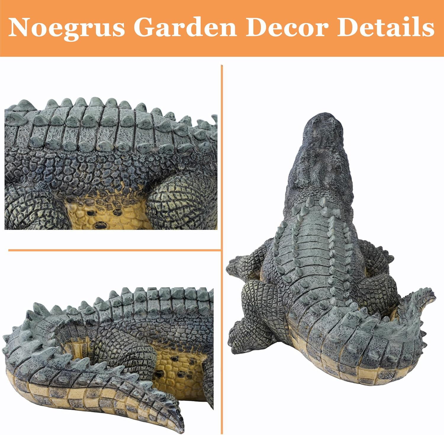 13 Inch Real Crocodile Statue - Garden Animal Sculptures & Statues, Alligator Decor for Lawn, Patio, Crocodile Coastal Beach Decor Perfect for Home Garden, Patio, Backyard-VerdiqueGarden