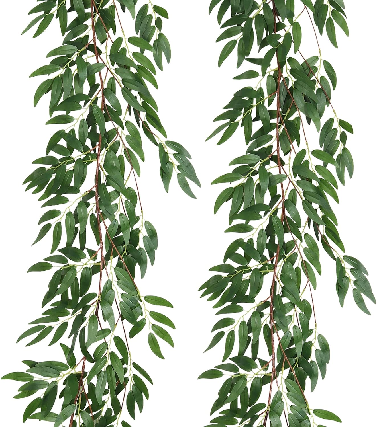 RECUTMS Artificial Willow Leaves Vine Twigs 2Pcs 5.7Ft Fake Hanging Ivy Plants Silk Green Leaf Rattan Garland Greenery Decor for Indoor Outdoor Home Wedding Arch Jungle Beach Birthday Party Garden-VerdiqueGarden