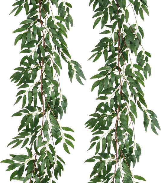 RECUTMS Artificial Willow Leaves Vine Twigs 2Pcs 5.7Ft Fake Hanging Ivy Plants Silk Green Leaf Rattan Garland Greenery Decor for Indoor Outdoor Home Wedding Arch Jungle Beach Birthday Party Garden-VerdiqueGarden