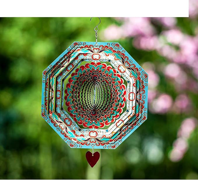 Wind Spinner Mandala Mystique 12 inches – 3D Stainless Steel – Laser Cut Metal Art Geometric Pattern - Hanging Wind Spinner, Kinetic Yard Art Decorations - Indoor/Outdoor Decor-VerdiqueGarden