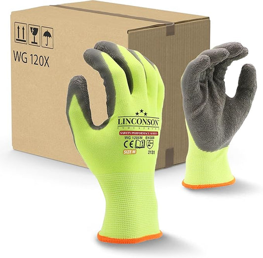 linconson 12 Pack Safety Performance Series Construction Mechanics Wrinkle Latex Work Gloves-VerdiqueGarden