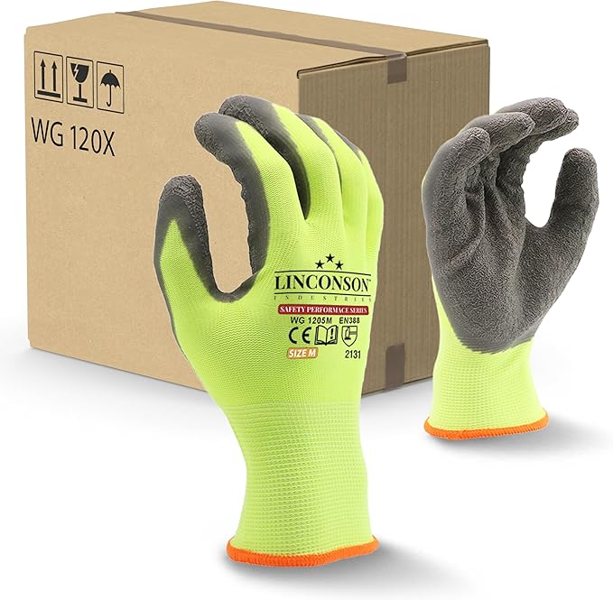 linconson 12 Pack Safety Performance Series Construction Mechanics Wrinkle Latex Work Gloves-VerdiqueGarden