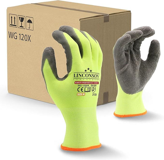 linconson 12 Pack Safety Performance Series Construction Mechanics Wrinkle Latex Work Gloves-VerdiqueGarden
