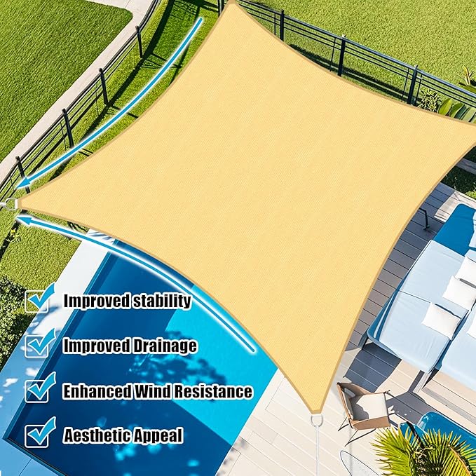 Amagenix Sun Shade Sail 5X9 Curved Edge Outdoor Shade Canopy Sand Breathable 95% UV Block Shade Cloth for Patio Garden Backyard (We Make Custom Size)-VerdiqueGarden