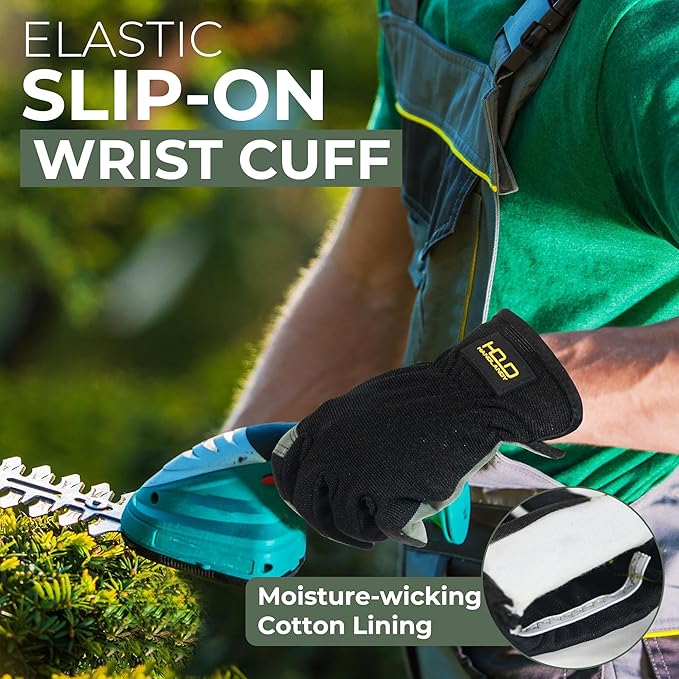 HANDLANDY Leather Work Gloves for Men & Women, Reinforced Durable Garden Gloves, Cowhide Working Glove for Gardening-VerdiqueGarden