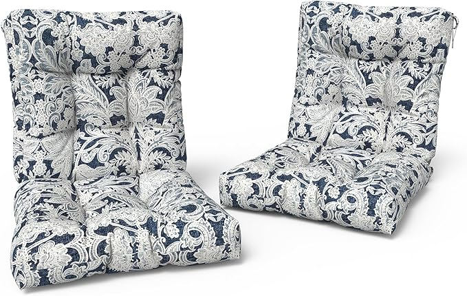 LVTXIII Outdoor Low Back Chair Cushions, Seasonal Replacement Adirondack Chair Cushion with Ties, Patio Waterproof Seat Cushions for Home Garden Use, 21 W x 21 D, Set of 2, Damask Lapis-VerdiqueGarden