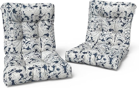 LVTXIII Outdoor Low Back Chair Cushions, Seasonal Replacement Adirondack Chair Cushion with Ties, Patio Waterproof Seat Cushions for Home Garden Use, 21 W x 21 D, Set of 2, Damask Lapis-VerdiqueGarden