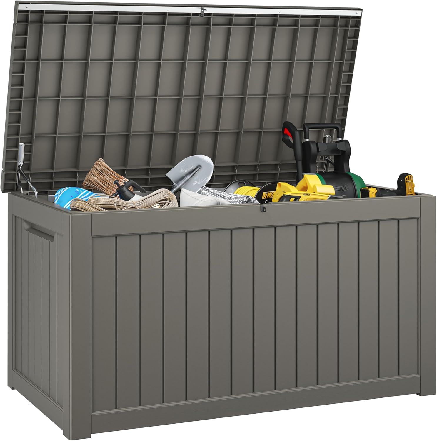 Outdoor Storage Box, 230 Gallon Deck Box, Waterproof and UV Resistant Large Resin Storage Bin, Organization and Storage for Patio Furniture, Outdoor Cushions, Garden Tools, Lockable-VerdiqueGarden