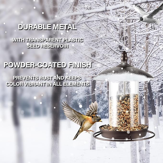 Metal Bird Feeder for Outside Hanging,Wild Bird Feeders for Cardinal, Large Roof and Tray - 6 Port-VerdiqueGarden