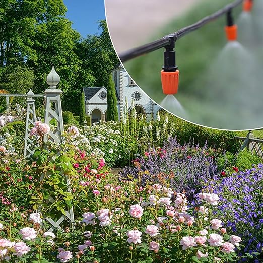 JOPARY 100FT PVC Hose DIY Automatic Flower Waterer Drip Irrigation Kit,Balcony Flower Pot Watering, Smart Watering Drip Irrigation, Irrigation Tubing Hose Adjustable Nozzle Emitters Barbed Fittings-VerdiqueGarden