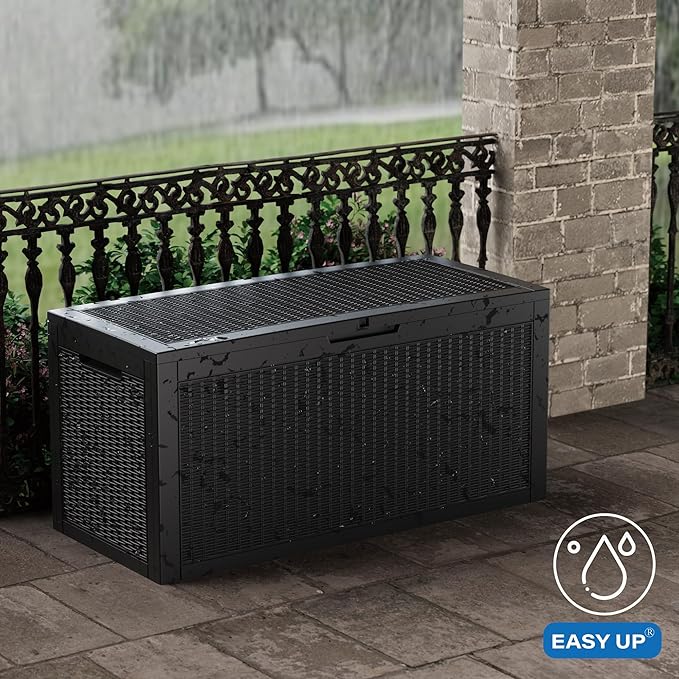 102 Gallon Outdoor Storage Box Waterproof, UV Resistant Resin Deck Box with Hydraulic Rod, Lockable Design and Enhanced Durability for Patio, Garden, and Poolside Use-VerdiqueGarden