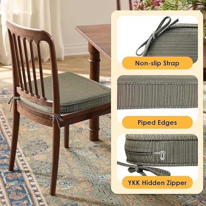 Outdoor Outdoor Round Corner Seat Cushion, 17"x16"x2", Set of 4, Non Slip Seat Cushion Pads with Removable Cover for Patio Furniture, Garden Yard Lawn, Dark Black Tan Stripe-VerdiqueGarden