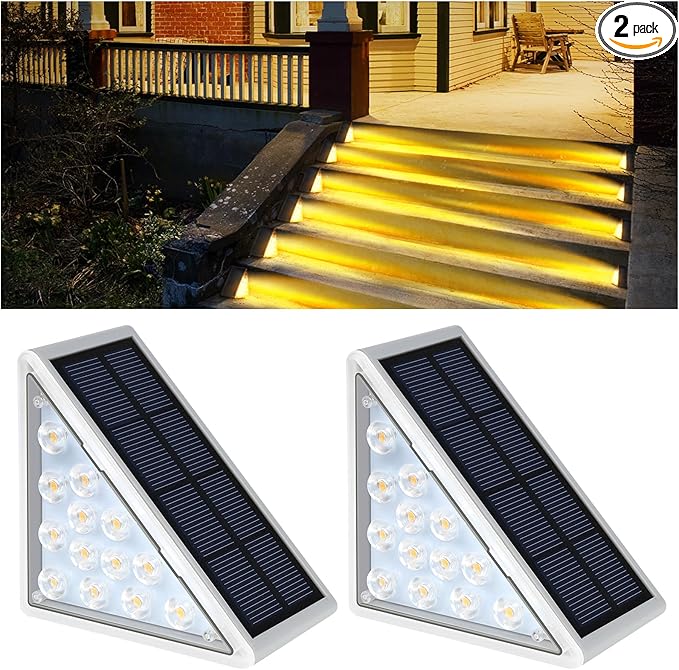 LED Solar Step Lights Waterproof Outdoor Stair Lights, Warm White Solar Deck & Pathway Lights IP67 for Yard, Patio, Garden, Front Door, Driveway, Porch 2PK-VerdiqueGarden