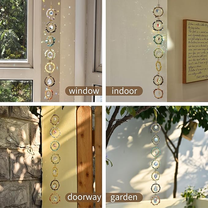 Healing Crystal Energy Wind Chime, 7 Chakra Crystal Sunlight Catcher, Meditation Home Decoration, Gem Wall Decoration, Birthday Gift, Healing Crystal Energy Sunlight Catcher-VerdiqueGarden