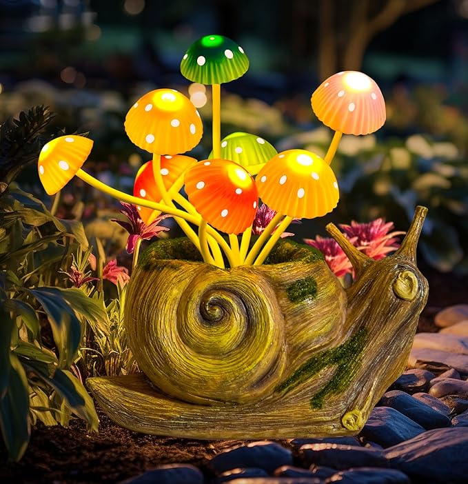 Solar Lights Outdoor Garden Statue,Cute Snails Figurines with Mushroom LED Solar Lights Fairy Garden Accessories,Birthday Gifts for Women Mom Gardening for Patio,Yard Art,Lawn Ornament,Porch,Backyard-VerdiqueGarden