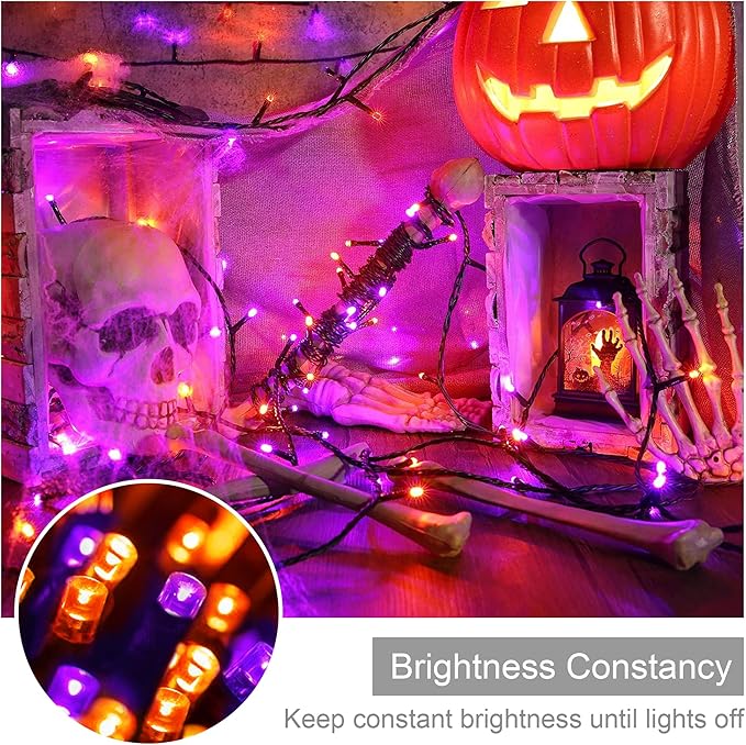 weillsnow 164FT 500 LED Halloween Lights, 8 Modes Waterproof Plug in String Lights for Halloween Indoor Outdoor Yard Party Wedding Garden Home Decorations (Purple & Orange)-VerdiqueGarden