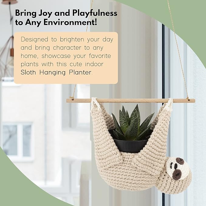 Home Decor Sloth Hanging Planters for Indoor Plants, Indoor/Outdoor Hanging Plant Holder, Plant Hanger Gift Idea for Sloth Lovers, Animal Wall Planter, 4 inch-VerdiqueGarden