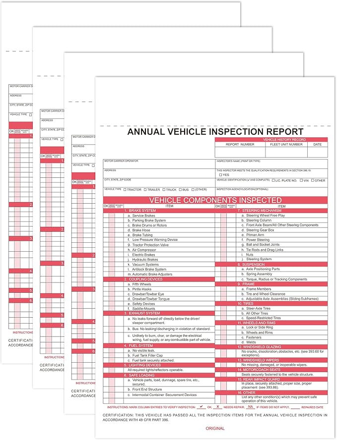 30-Pack Annual Vehicle Inspection Report Form & Adhesive Vinyl Label 2-Ply,3-Ply Carbonless Form DOT Compliant-VerdiqueGarden