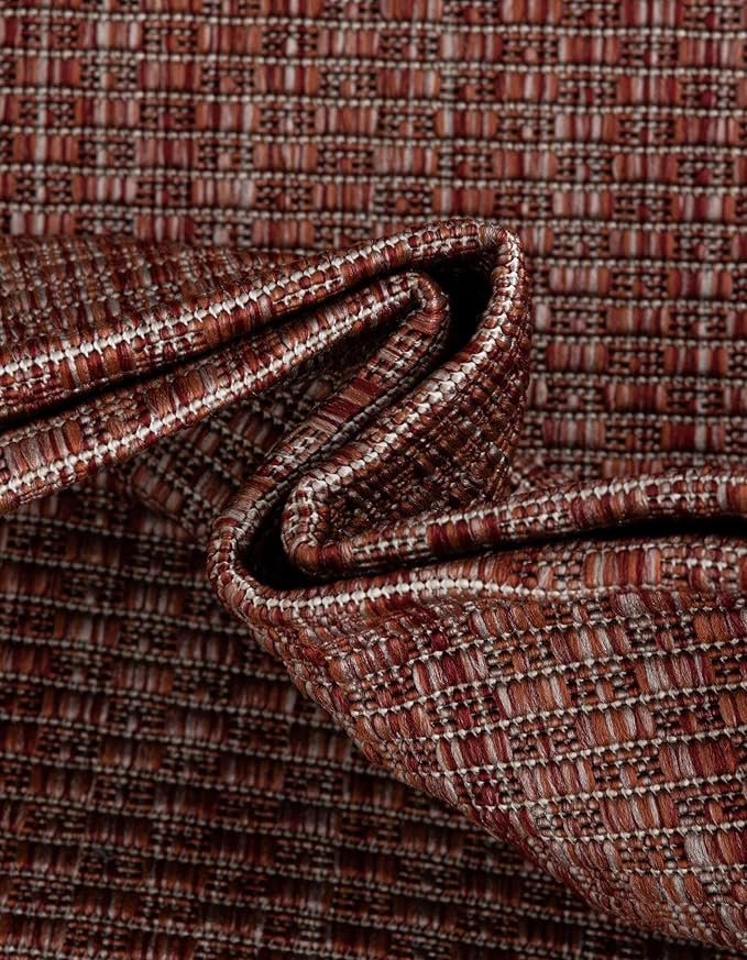 Unique Loom Outdoor Border Collection Area Rug - Soft Border (3' 3" x 5' 3" Rectangle Rust Red/Ivory)-VerdiqueGarden