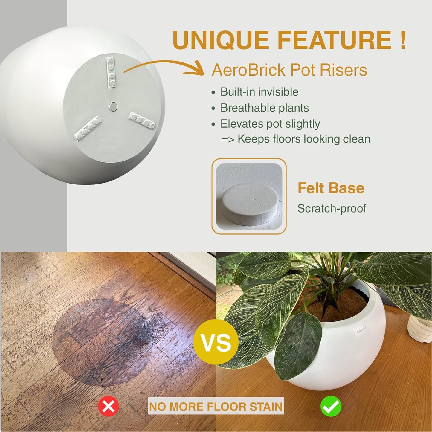 21" H x 19" D Corso Fiberstone Round Tapered Planter with Drainage Hole, Smooth Finishes, Weather Resistant for Indoor and Outdoor Use (Kilim Beige, 15" Pot Opening)-VerdiqueGarden