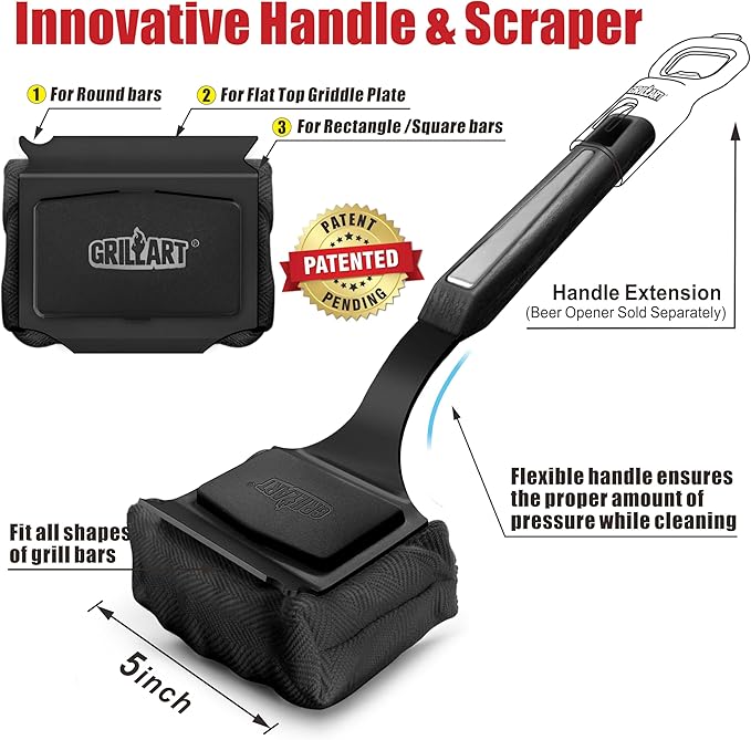 GRILLART Grill Brush Bristle Free. SteamWizards BBQ Replaceable Cleaning Head, Seamless-Fit Scraper Tools for Cast Iron/Stainless-Steel Grates Griddle, Safe Barbecue Grill Cleaner Brush-Dark Black-VerdiqueGarden