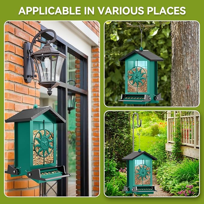 Squirrel Proof Bird Feeders for Outdoors, 5LBS Large Capacity Metal Wild Bird Feeder with Bilateral Weight-Activated Perches, Anti Squirrel Bird Feeders for Outside Finch, Cardinal, Blue Jay (Green)-VerdiqueGarden