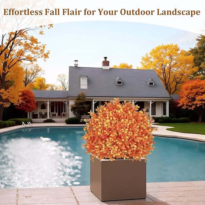 24" Tall Artificial Boxwood Ball Fall Topiary Trees Set of 2, UV Resistant Large Faux Plants Outdoor, 2ft Fake Bushes and Shrubs Look Real with Stake for Front Porch Outside Planter Backyard Decor-VerdiqueGarden