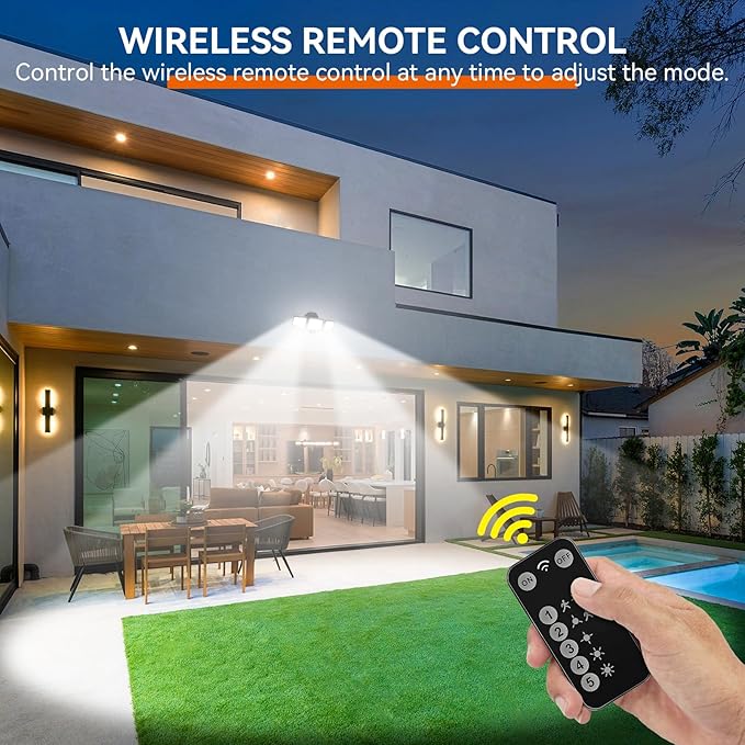 65W LED Flood Lights Outdoor, 6500LM, Waterproof, 6500K Motion Sensor Flood Lights Outdoor with Adjustable 3 Head Detected Floodlight for Outside Entryway Garage, Yard, Porch, 2Pack-VerdiqueGarden