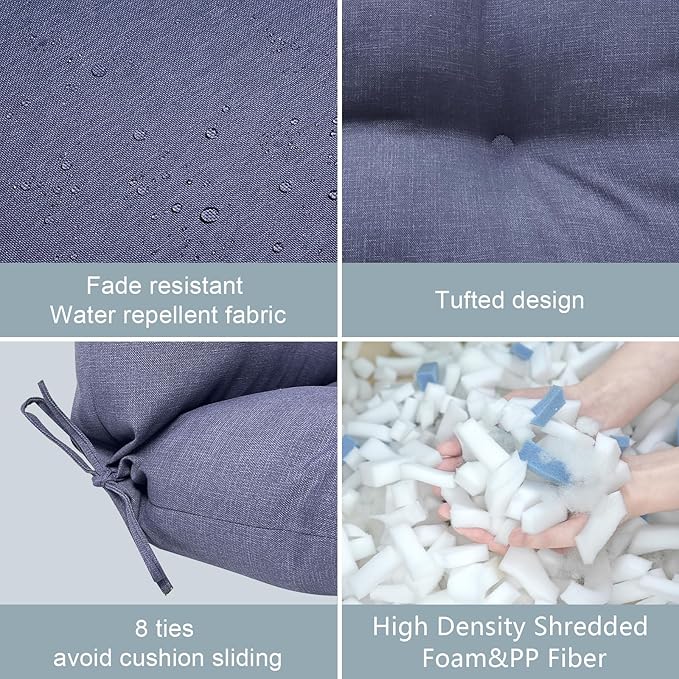 LVTXIII Patio Tufted High Back Seat Cushion Set of 2 Outdoor Rocking Chair Cushions, Replacement Adirondack Chair Cushion with Ties for Garden Balcony Chairs Use, 44” L x 22” W, Navy Textured-VerdiqueGarden