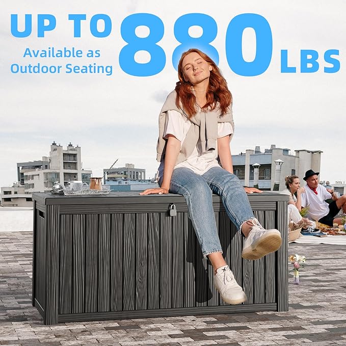180 Gallon Deck Box,Resin Outdoor Storage Box with Lockable for Patio Furniture, Pool Accessories, Garden Tools Waterproof Outside Storage Box, Black-VerdiqueGarden
