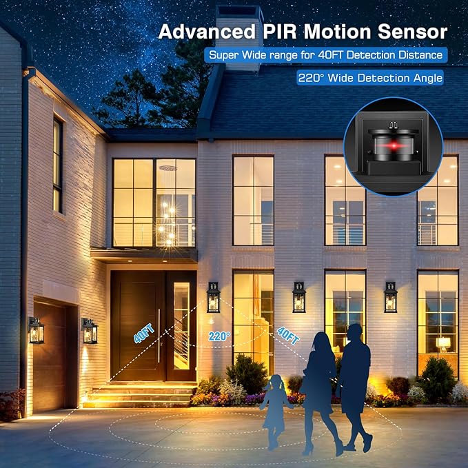 VIANIS Porch Lights Outdoor with Motion Sensor, Dusk to Dawn Outdoor Wall Lights Lantern, Anti-Rust Matte Black Outside Light Fixture Sconce for House, Patio, Garage, Waterproof-VerdiqueGarden