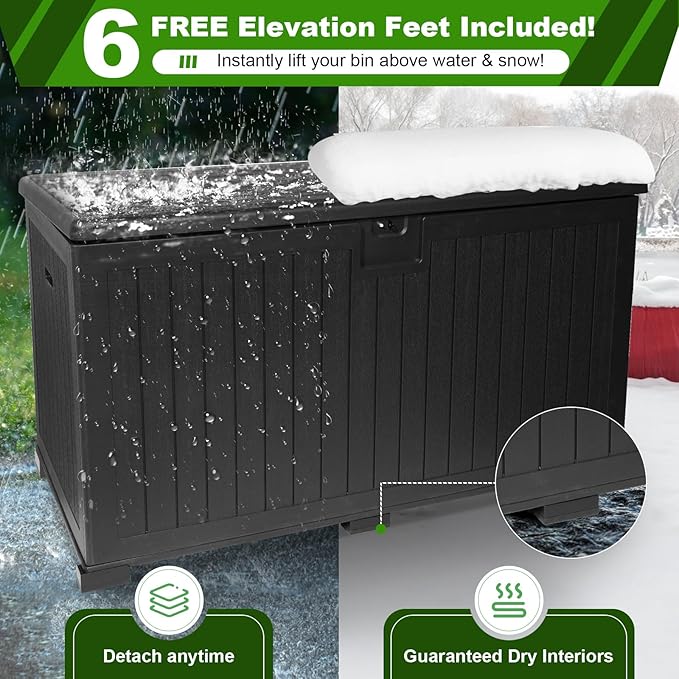 320 Gallon Outdoor Storage Box Waterproof, Extra Large Plastic Outside Deck Box Weatherproof, Resin Patio Storage Bin with Lock and Lids for Pool Equipment, Cushion-VerdiqueGarden