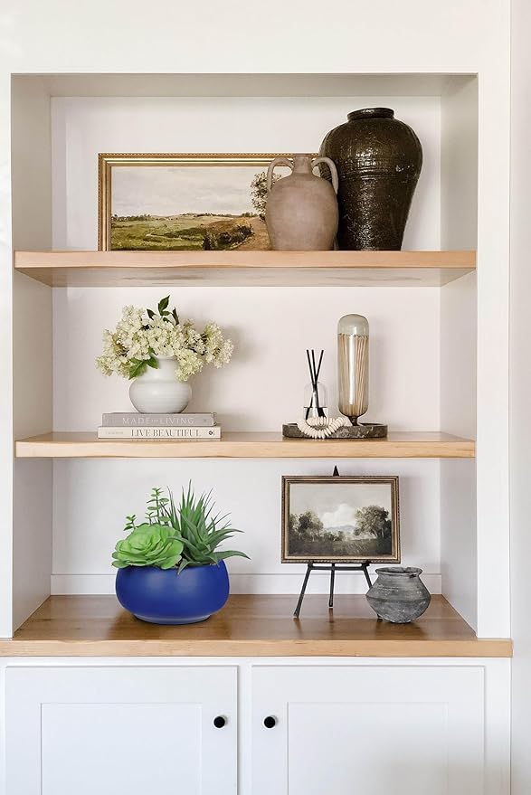 Fake Plants Artificial Succulents in Pots Faux Succulent Arrangement Potted Plant with Blue Ceramic Pot for Home Decor Modern Office Desk Bathroom Shelf Living Room Indoor & Outdoor Decoration-VerdiqueGarden