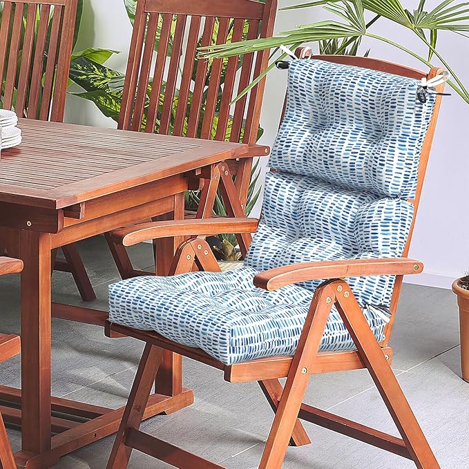 LVTXIII Outdoor High Back Chair Cushions, Seasonal Replacement Adirondack Chair Cushion with Ties, Patio Waterproof Seat Cushions for Home Garden Use (22” W x 20” D, Set of 2, Pebble Blue)-VerdiqueGarden