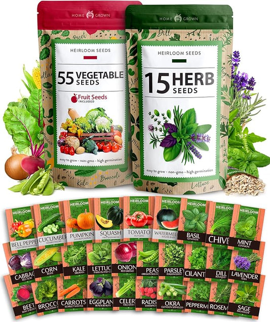 Home Grown 32,000+ Heirloom Seeds for Planting Vegetables and Herbs Bundle: 70 Unique Varieties - 100% Non-GMO Survival Seeds for Planting Indoor or Outdoors-VerdiqueGarden