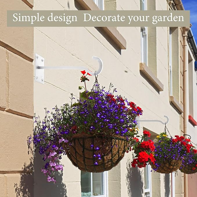 10inch Heavy Duty Plant Hangers Outdoor or Indoor Bird Feeder Hanger Shepherd Hooks 2pcs White Metal Wall Hook for Hanging Plant Bracket, Lantern, Flower Basket, Wind Chimes-VerdiqueGarden